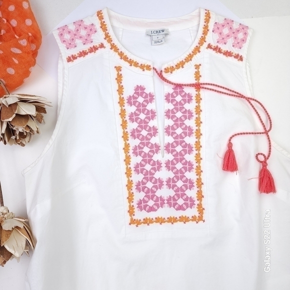 J. CREW White Pink Orange Embroidered Top Sz 2 - Picture 6 of 10